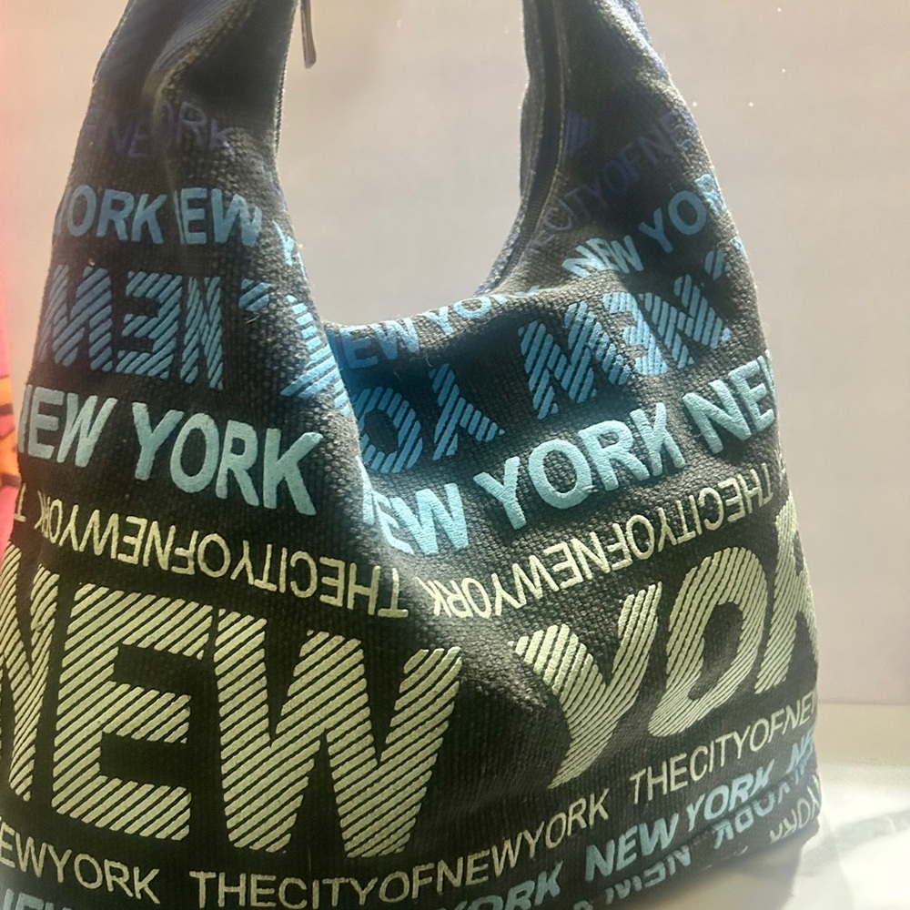 Robin Ruth Blue and Gray Text Print Bag